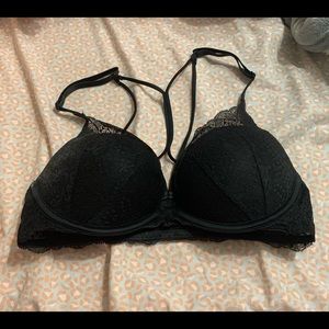Victorias secret pink the date pushup bra 32d front close euc strappy back